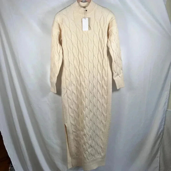 Line And Dot Dorothy Revolve Size Large Sweater Dress Cream Cable Knit Stretch - Picture 3 of 13